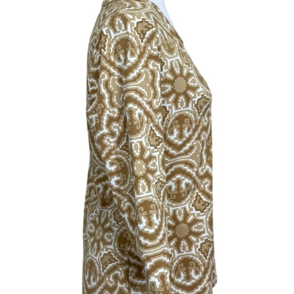 J. McLaughlin Womens Top Catalina Cloth Beige White Geometric 3/4 Sleeve Size M - Picture 2 of 8